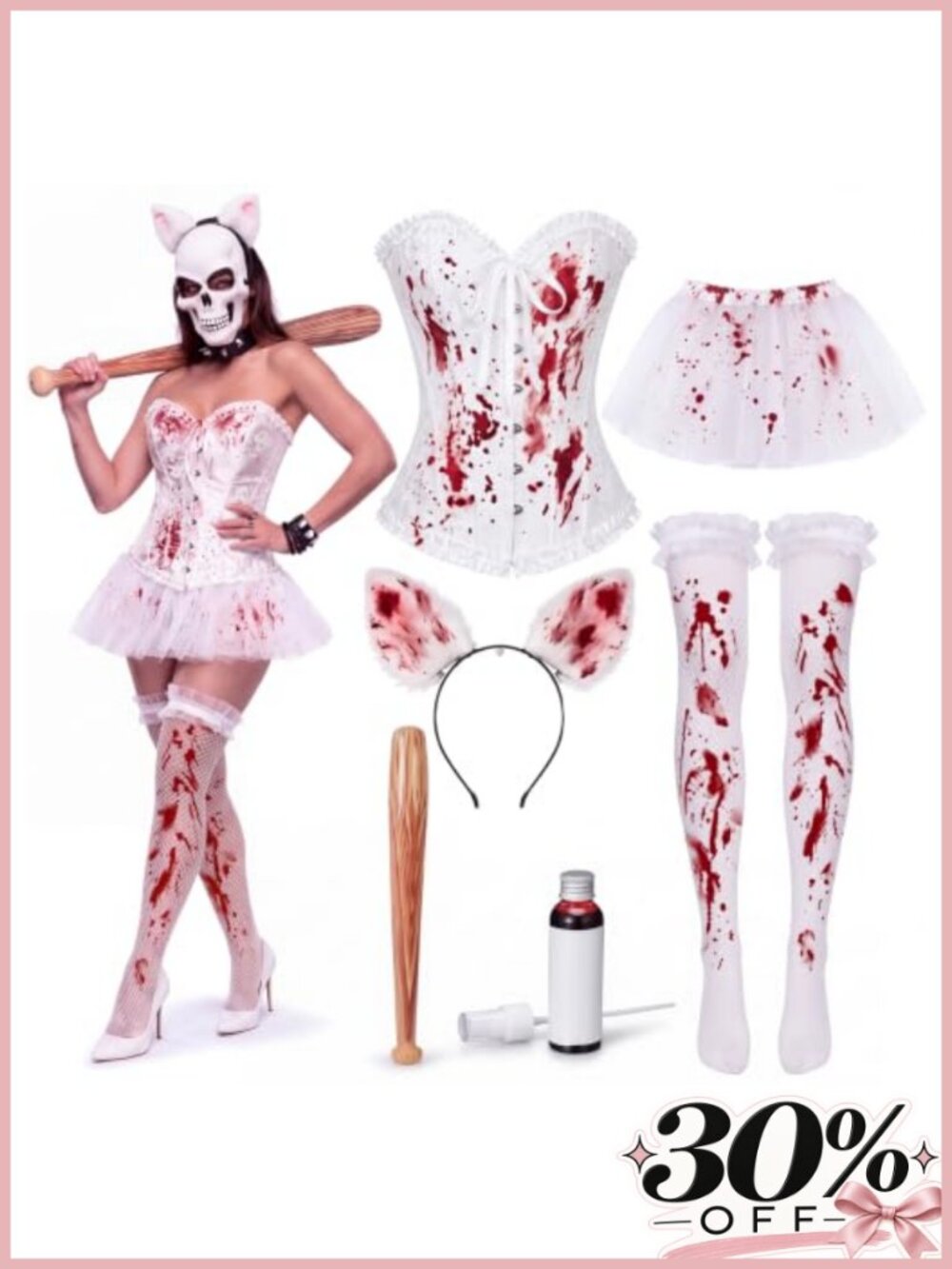 Hercicy Halloween Horror Zombie Costume Set Corset Tutu Bunny Ears Cosplay